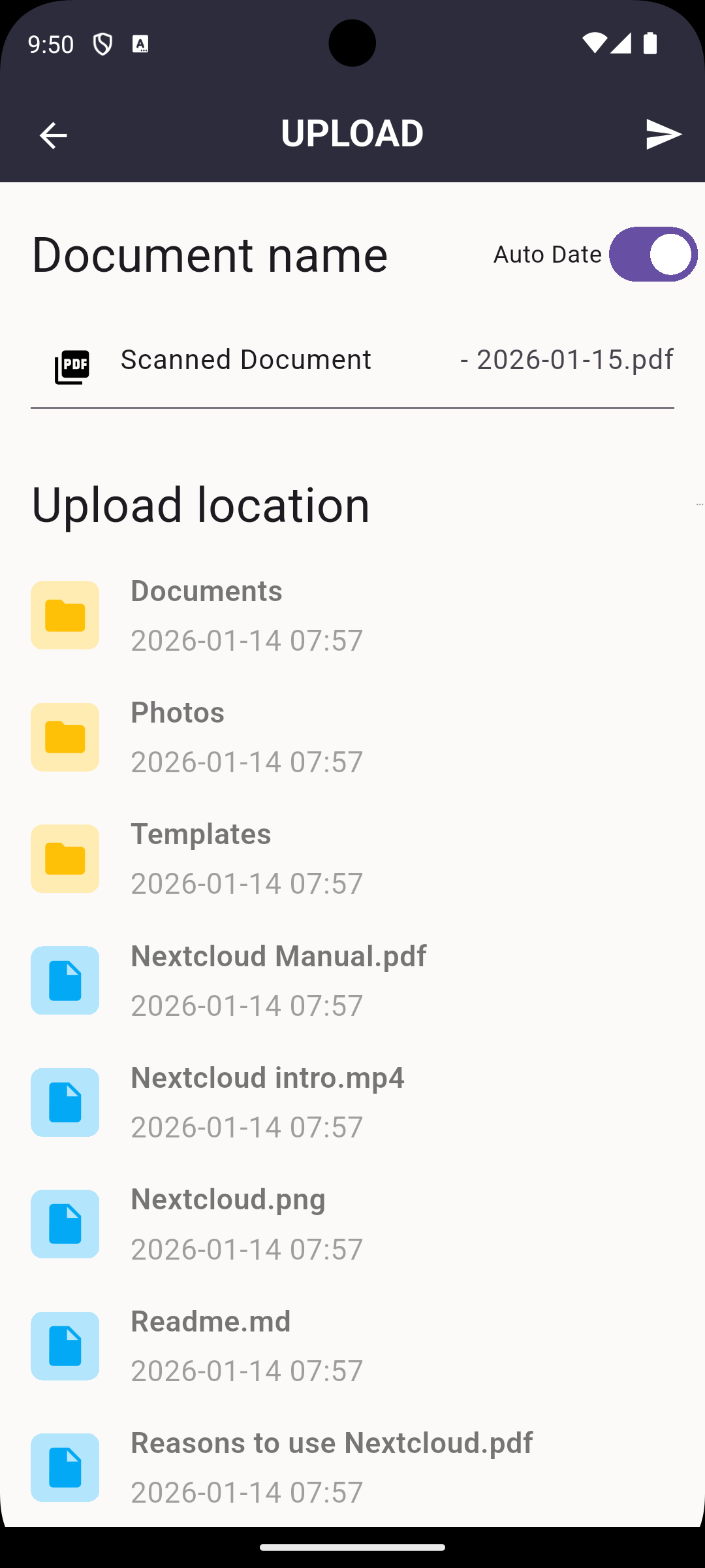 Upload zu Nextcloud - Wählen Sie Ihren Zielordner